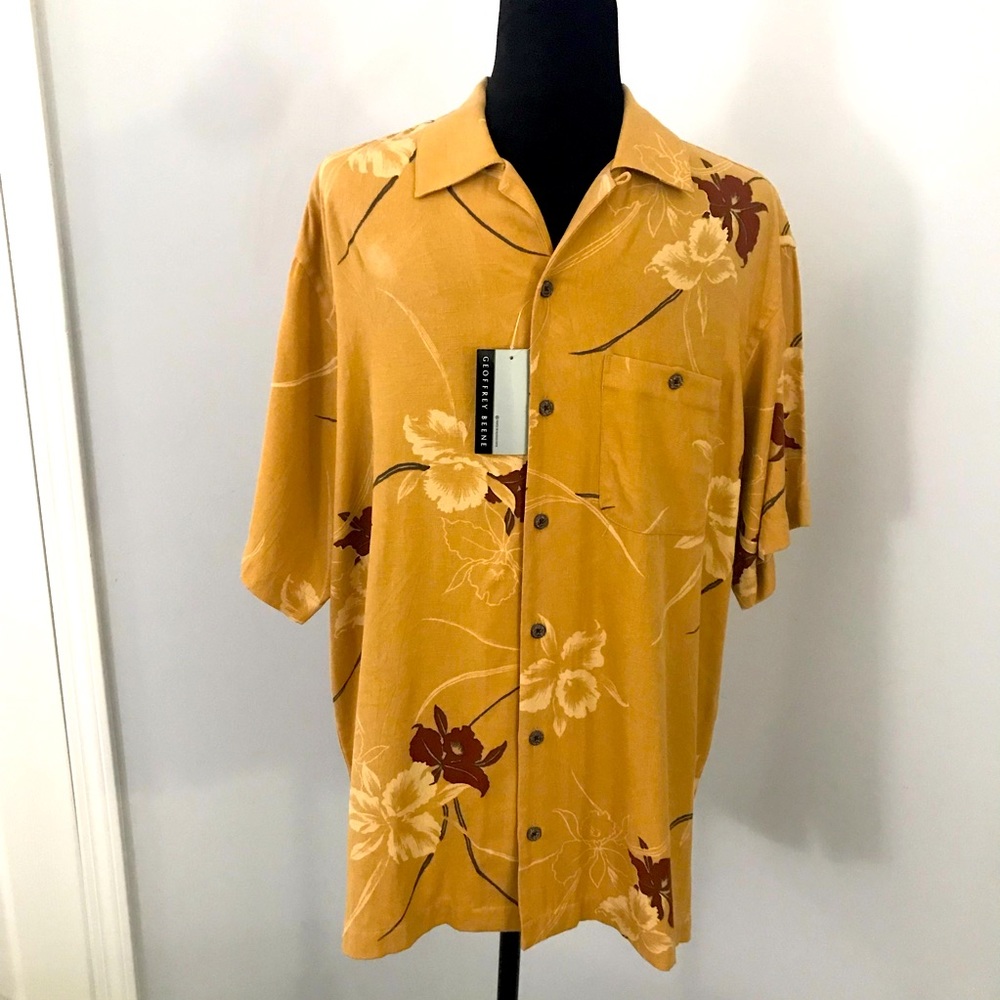 Geoffrey Beene Washable Silk Tropical Shirt. New With Tags. Size M